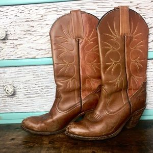 🌼 Vintage Frye Brown Leather Western Cowboy Boots